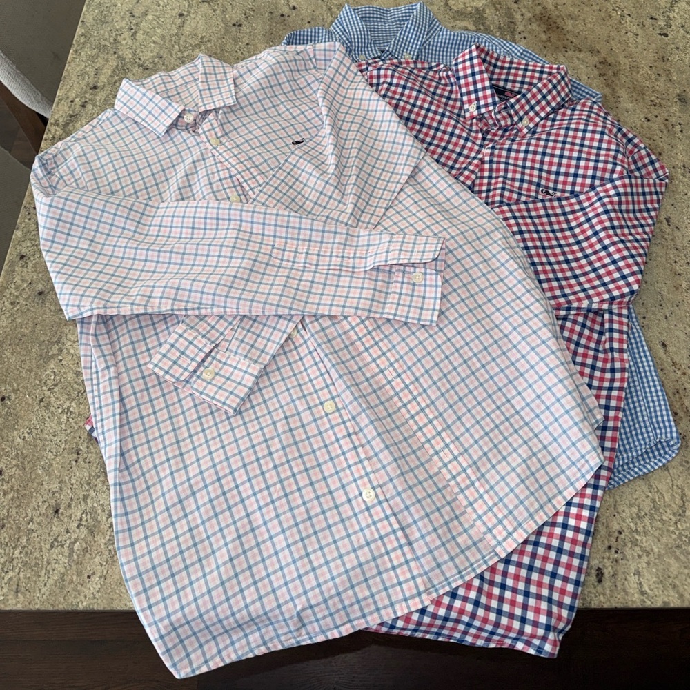 3 Vineyard Vines Blue and White Checkered Kids Button Down Shirt